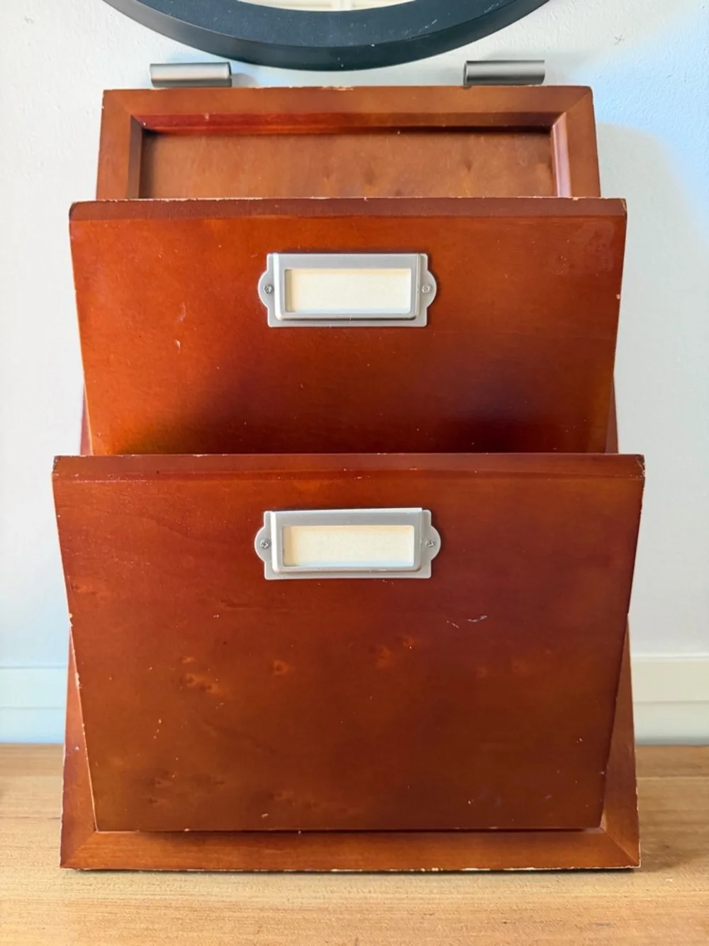 Pottery Barn Cherry Brown Two-Tier Wall File Organizer